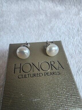 Honora Cultured Pearl Stud Earrings Sterling Silver 925 White Pearl Original Bx